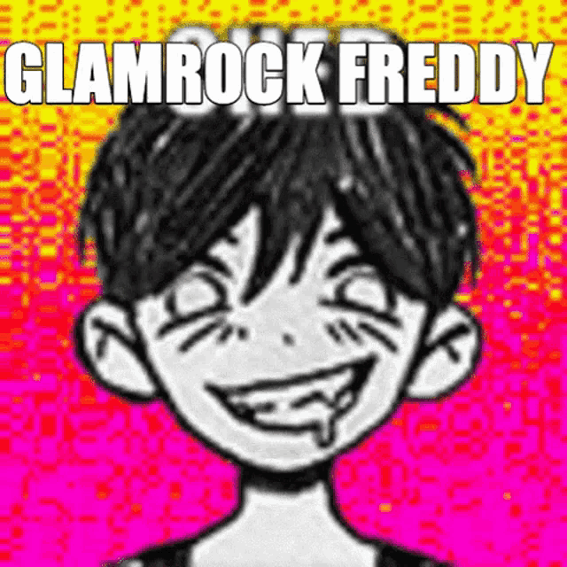 a black and white drawing of a boy with a smiley face and the words glamrock freddy .