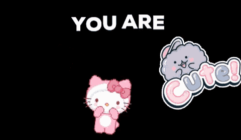 a black background with hello kitty a dog and a cute sticker