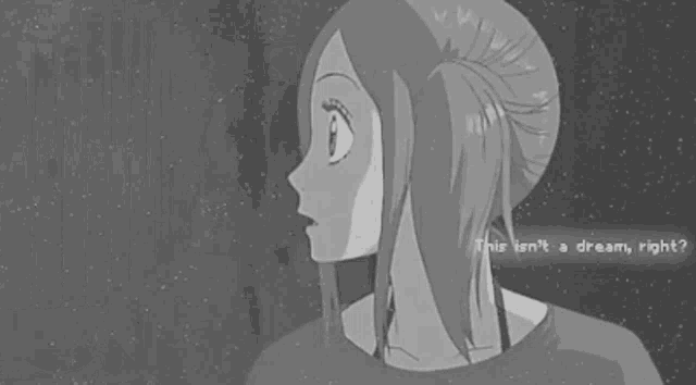a black and white drawing of a boy and a girl kissing with the words this isn 't a dream right