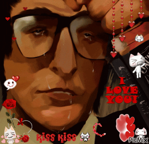 a cartoon of a man with glasses and the words i love you