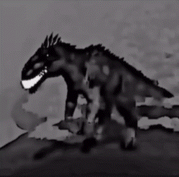 a black and white drawing of a dinosaur with a huge smile on its face