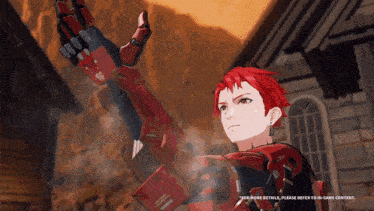 a screenshot of a video game shows a character with a red arm