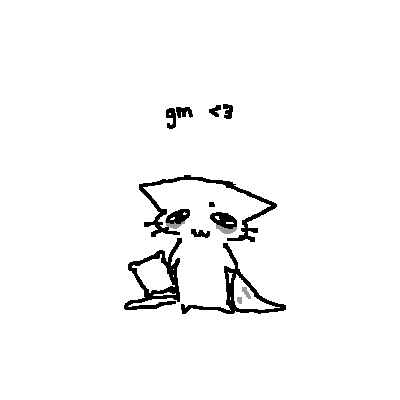a black and white drawing of a cat with a sad face and the words `` gm < 3 '' below it .