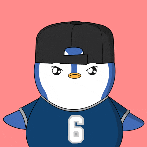 a penguin wearing a baseball cap and a jersey with the number 6