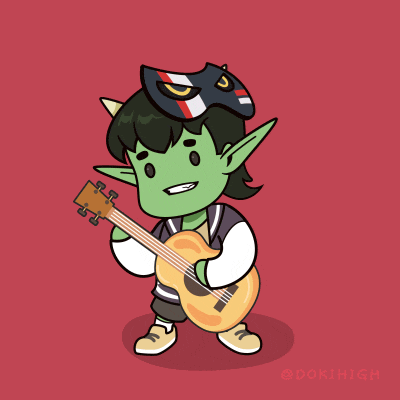 a cartoon drawing of an elf holding a guitar