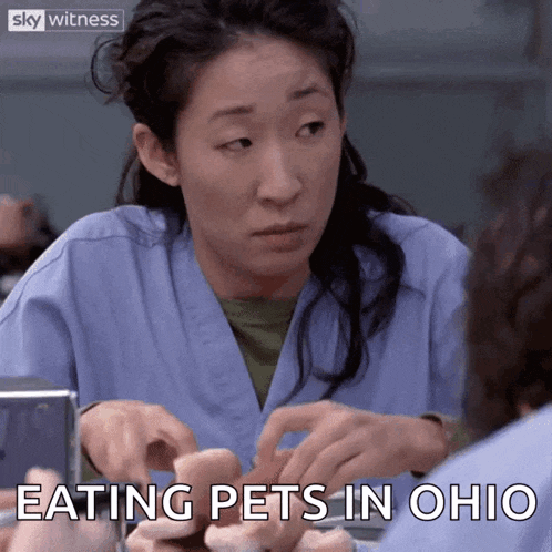a woman in scrubs is eating pets in ohio on a screen