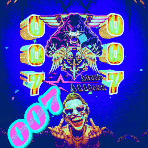 a joker is standing in front of a sign that says auto alliance 7