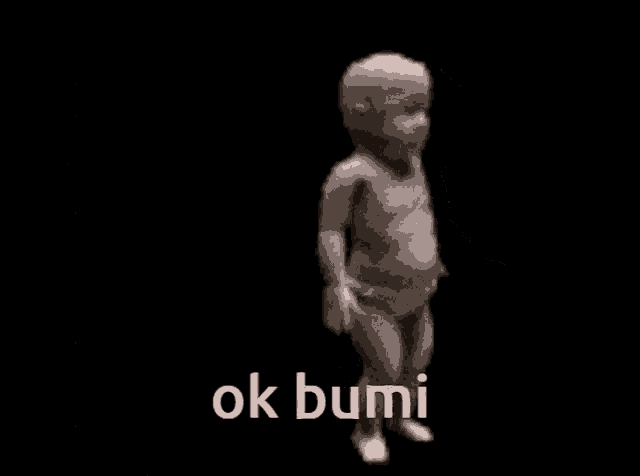 a baby in a diaper is dancing with the words ok bumi written on the bottom