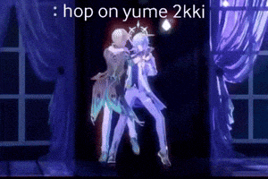 a picture of two people dancing with the words hop on yume 2kki