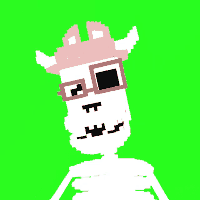 a pixel art drawing of a skeleton wearing a cowboy hat