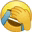 a yellow smiley face is laughing and crying with tears running down its face .