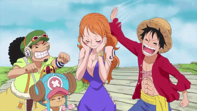 a group of anime characters including monkey d luffy nami and chopper
