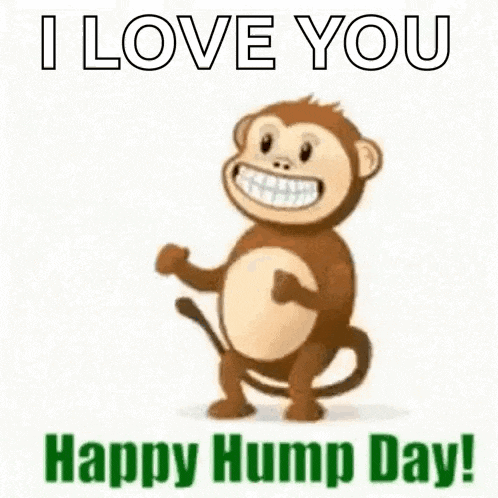 a happy hump day greeting card with a monkey dancing .