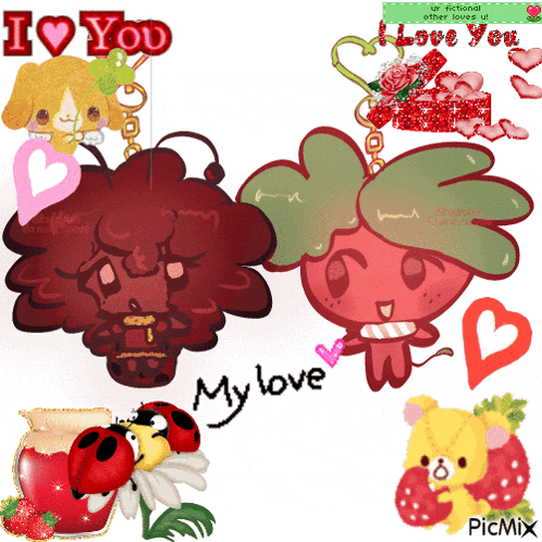 a drawing of a ladybug and a strawberry with the words " my love " written on it