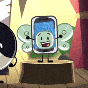 a cartoon drawing of a phone with wings and legs