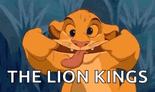 simba from the lion king is sticking out his tongue and making a face .