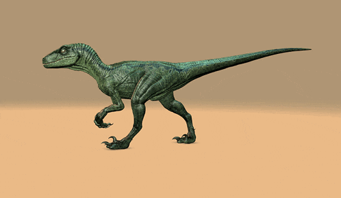 a 3d model of a green dinosaur running on a beige background