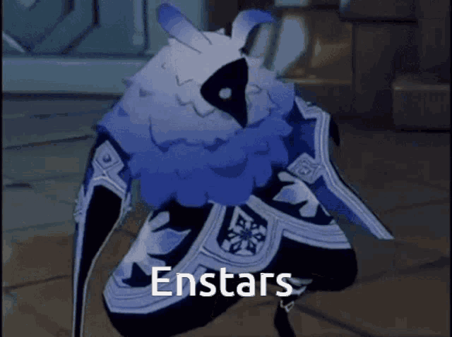 a cartoon character with the words enstars written on it