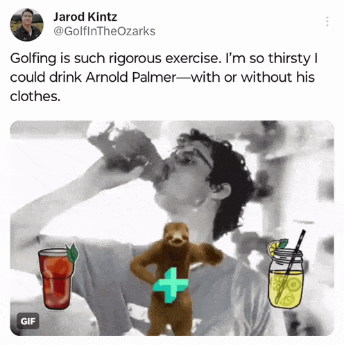 a tweet by jarod kintz shows a man drinking a drink