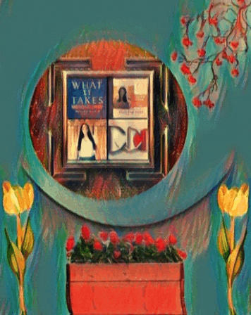 a painting of what it takes with flowers in front