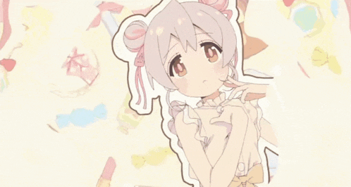 a cartoon drawing of a girl with a bun and a lollipop in her hair