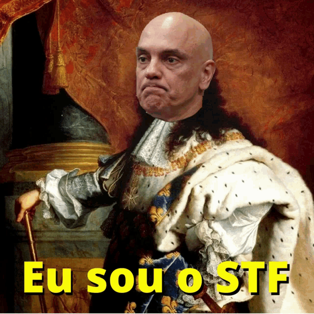 a painting of a man with the words eu sou o stf written on the bottom