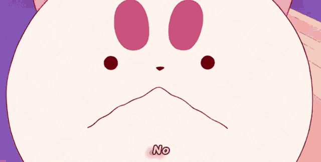 a close up of a cartoon character 's face with the word no on it