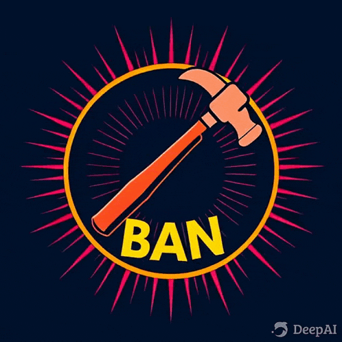 a logo with a hammer and the word ban