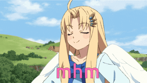 a picture of a girl with wings and the word mhm written on it
