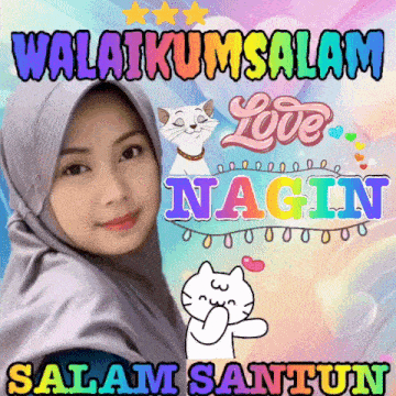 a woman wearing a hijab is on a colorful poster that says ' selamat santun '