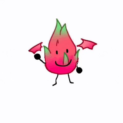a cartoon drawing of a dragon fruit with wings and a face .