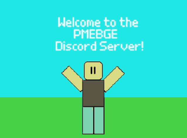 a cartoon of a roblox character with the words we hope you 'll have a great time around here