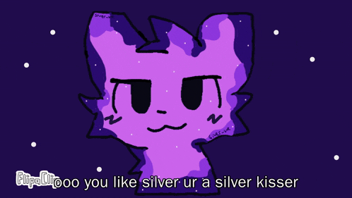 a drawing of a purple cat next to a silver key