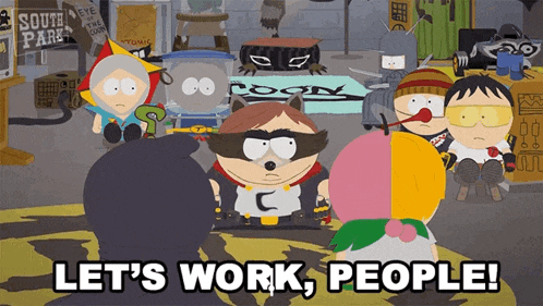 a cartoon says let 's work people in the middle