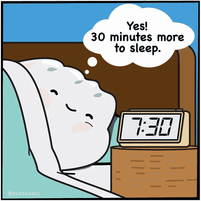 a cartoon of a person sleeping with a clock that says 7:30 on it