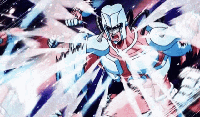 a cartoon character is holding a sword in his hand while wearing a helmet and armor .
