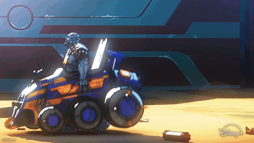 a cartoon of a man in a wheelchair with a disney logo on the bottom right