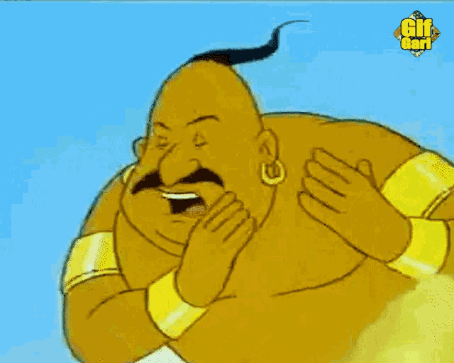 a cartoon of a man with a mustache and a ponytail with the word gif on it