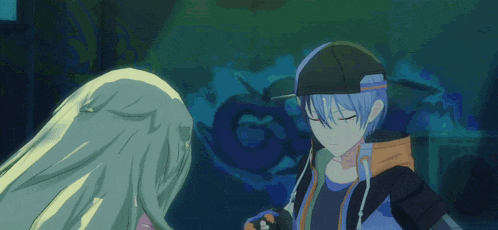 a boy and a girl holding hands in a video game scene