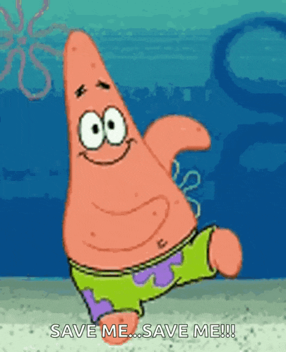 patrick star from spongebob squarepants is dancing in the water and saying `` save me ... save me !! ''