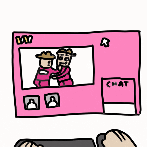 a cartoon drawing of a screen that says chat