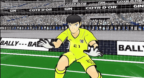 a cartoon soccer player with the number 21 on his shirt