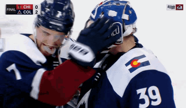 a hockey player with the number 39 on his back
