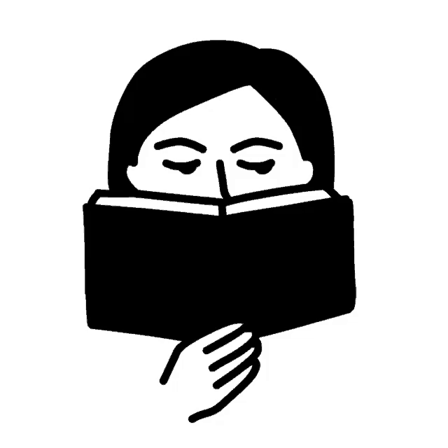 a black and white drawing of a woman covering her face with a book