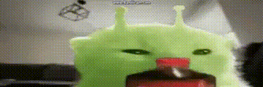 a green stuffed animal with a red nose is sitting next to a bottle .