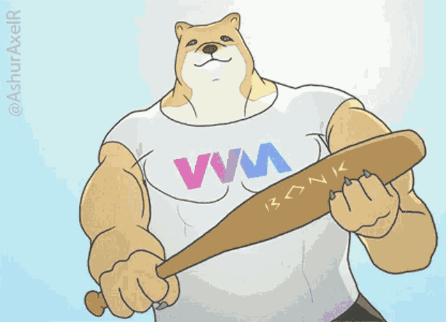 a cartoon of a dog wearing a shirt that says vvm