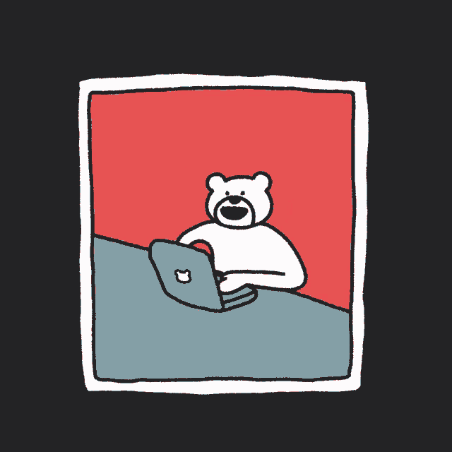 a cartoon of a bear sitting at a desk with a laptop