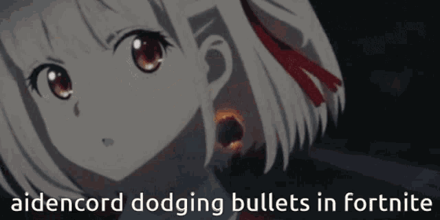 a picture of a girl with the words " aidencord dodging bullets in fortnite " below her
