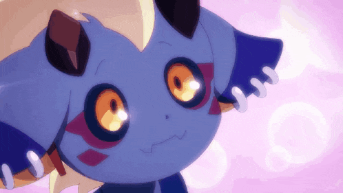 a cartoon drawing of a blue monster with orange eyes and claws
