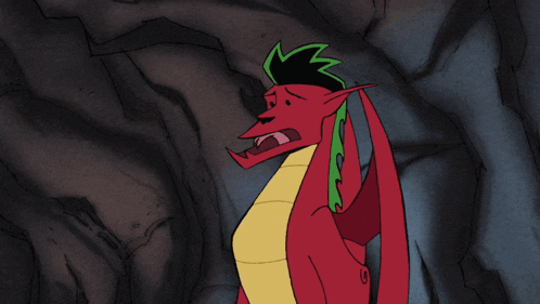 a cartoon of a red dragon with green leaves on its head